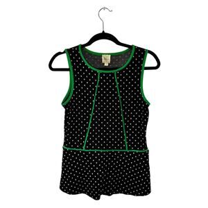 Anthropologie Weston Wear Bloomfall Polka Dot Peplum Top Black Green Size Small